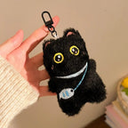 Cute Mini Black Cat Pendant Keychain Cartoon Plush Kitten Doll Charms With Beaded Chain Cuddly Black Kitten For Boys Girls Gifts