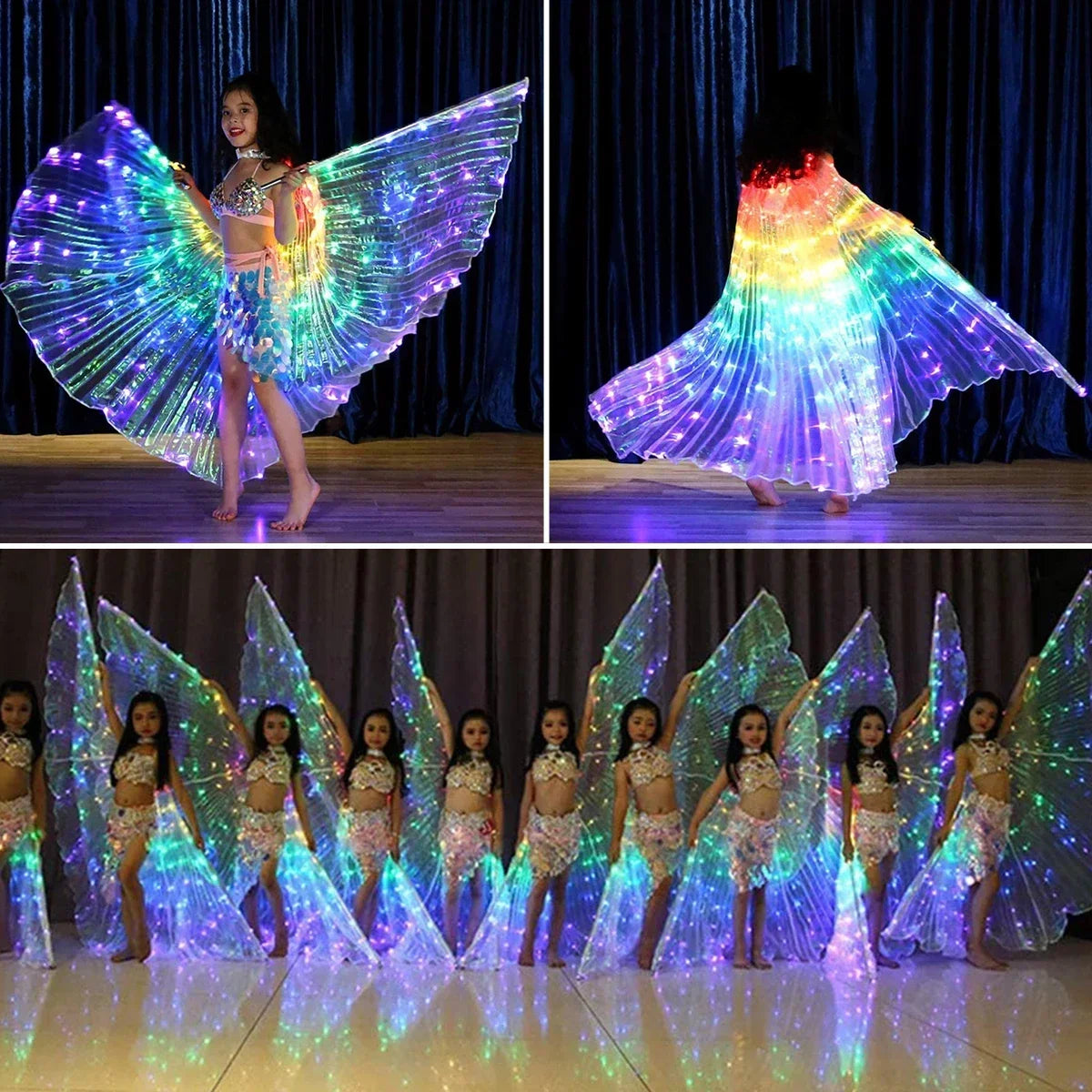 LED Isis Wings Glowing Wings Belly Dance Dress Butterfly Wings Halloween Christmas Party Stage Performance rod for Single Sale