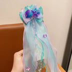 Toddler Girl Mermaid Headwear Children Princess Bow Hairpin Girls' Floating Yarn Braided Hair Clip Mermaid Maiden Hair Accessory