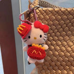 Hello Kitty  10Cm Keychain Plush Straw Hat Doll Kawaii Pendant Anime Cartoon Plushie Toy Christmas Gifts For Children