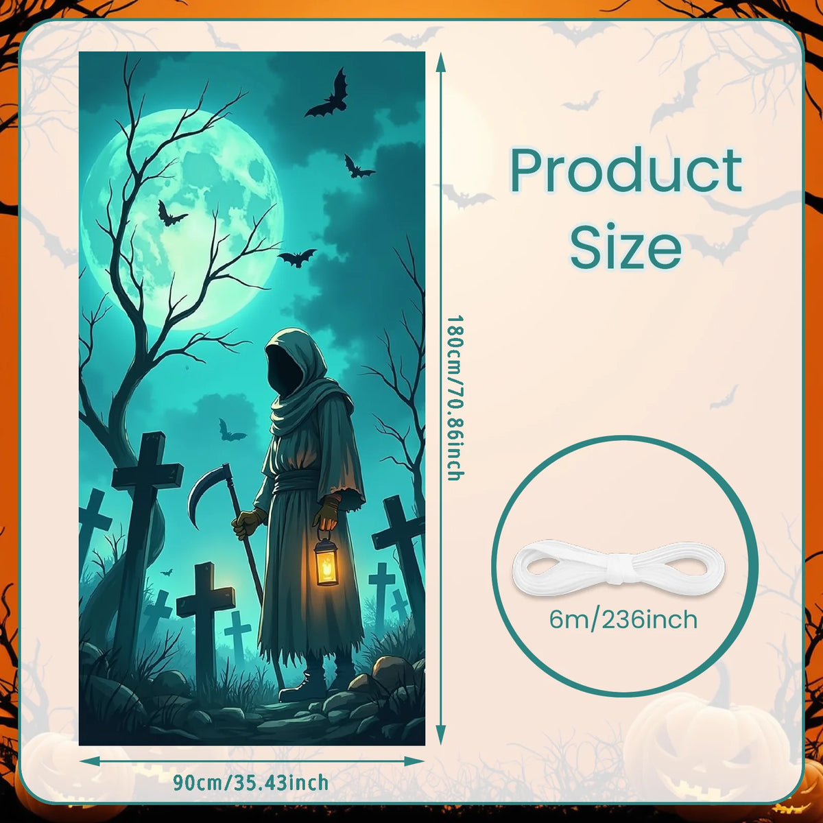 72.83x35.43 Inch Halloween Door Banner Polyester Ghost Hospital Scary Head Scene Decoration Halloween Party Supplies Photography