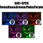 LED Halloween Mask Glow in The Dark Scary Terror Face Cover Bright Scream Light Up Costume for Men Carnival Party