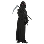 Halloween Cosplay Costume Grim Reaper Scary Skeleton Costume Children Glowing Red Eyes Grim Reaper Ghost Robe Send Scythe Props