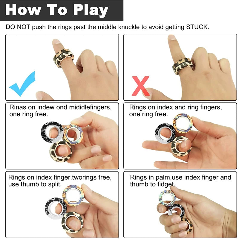 3pcs Finger Magnetic Rings Colorful Fidget Toy Set Adult Magnets Spinner Rings for Relieve Stress Anxiety Relief Therapy