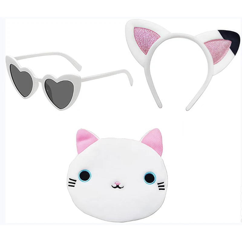 Girls Gabby Cosplay Headbands Glasses Wallet 3pcs Accessories Set Festival Birthday Party Headwear Dollhouse Halloween Costume