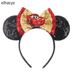 Disney Anime Cars Ears Headbands Women Sequins Bow Hairband Girls Pixar 95 Lightning McQueen Hair Accessories Kids Headwear Gift