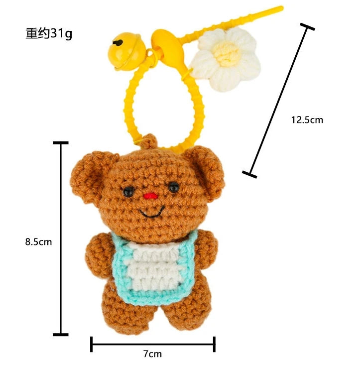 Bear Backpack Keychains Cartoon Knitted Doll Toys Handmade Crochet Keychain Portable Crochet Bear Bag Charm Key Chain Pendant