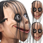 New Halloween Horror with Long Hair Cosplay Female Ghost Mask Roleplay Masks Funny Mask V-shaped Mouth Mask Party Tricky Toys