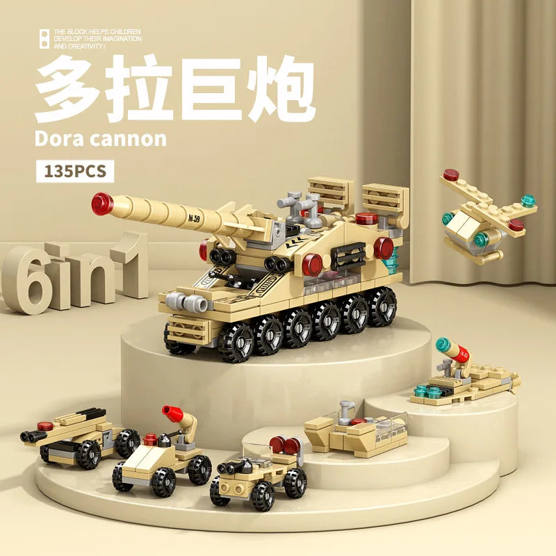 NEW DIY 6in1 Aircraft Carrier Helicopter Mortar Missile Armored Vehicle Building Blocks Kit Girls Bricks Movie Model Kids Toy