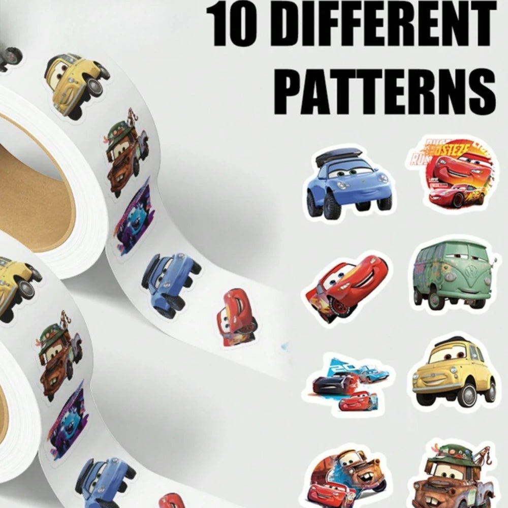 500PCS/Roll Disney Cars Cartoon Stickers Lightning McQueen Decals Graffiti Skateboard Phone Stickers Kids Decorations Labels