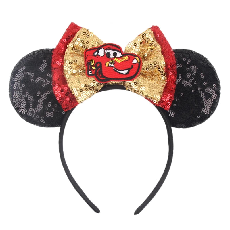 Disney Pixar Cars Kawaii Ear Headbands for Adults Lightning McQueen Hairband Cars on The Road Headwear Girl Bow Hair Accessories
