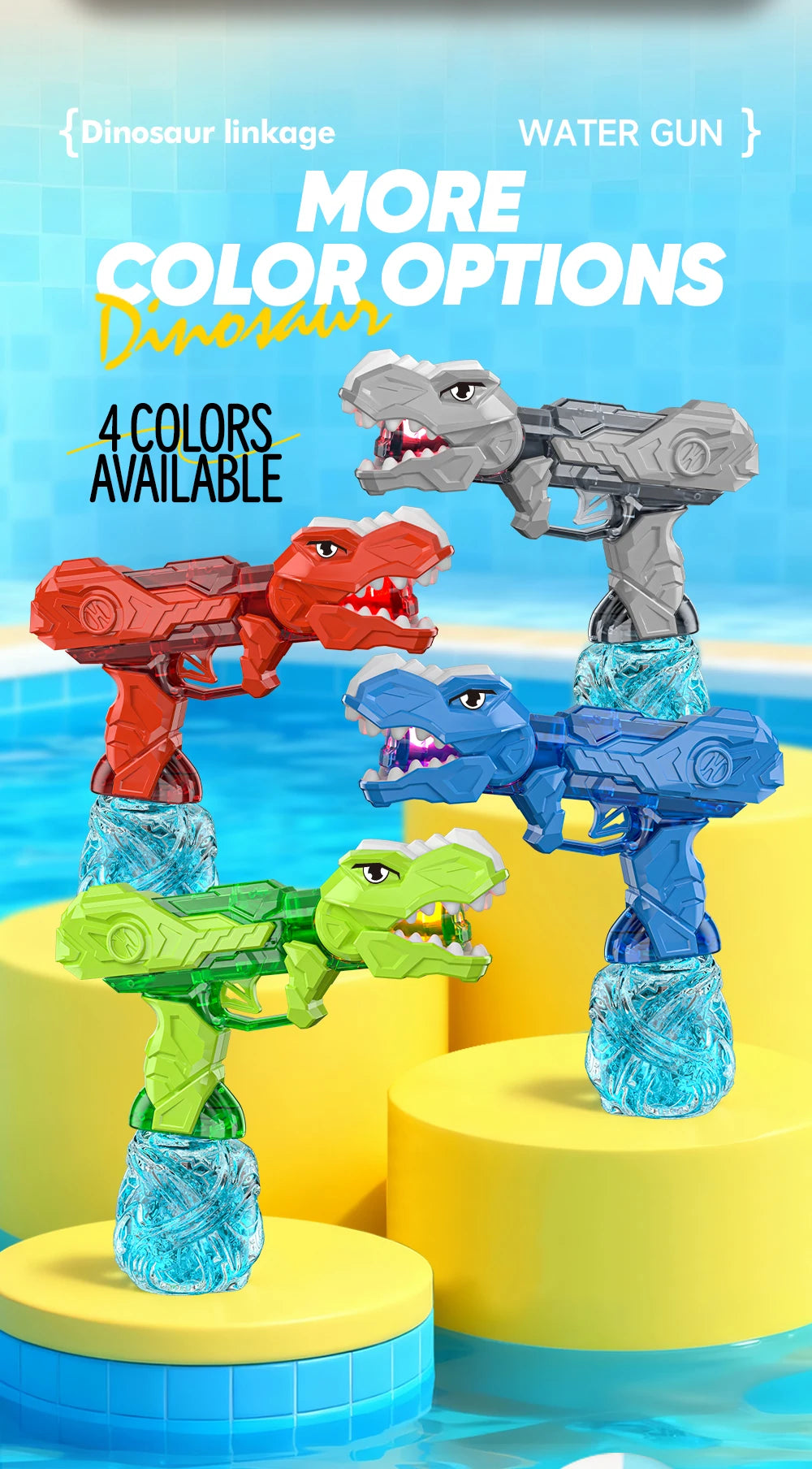 Electric Dinosaur Water Gun With LED Light Up Continuous Shooting Up to 8M Range Summer Pool Beach Toy for Kids Boys Girls