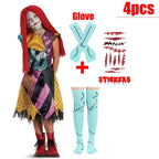 Kids Girls Boys Cosplay Scary Ghost Bride Sally Skeleton Jack Dress Striped Halloween Character Dress Up Costume