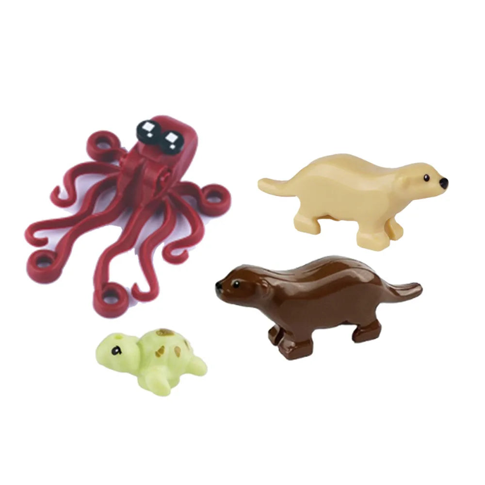 MOC Animal Scene Building Blocks Zoo Ducks Cat Dog Penguin Eagle Dove Wolf Bear Deer Shark Snake Mice Sheep DIY Toys Bricks K055
