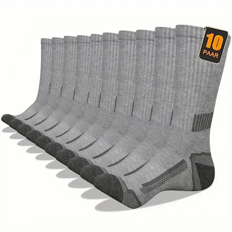 10 Pairs Men Solid Color Striped Sports Long Socks Suitable All Seasons Breathable Anti Odor Sweat Absorption Leisure Socks