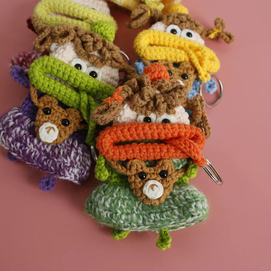 Funny Crochet Keychains Knitting Cute Sausage Mouth Doll Key Holder Knitted Storage Bag Keyrings For Car Keys Wholesale Custom
