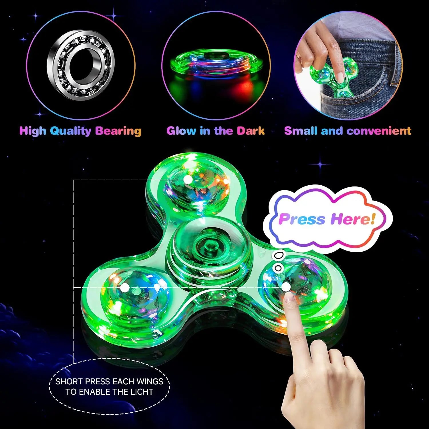 LED Light Up Fidget Spinner Luminous Finger Toy Hand Spinner Stress Reduction and Anxiety Relief Party Favors for Kids Adults