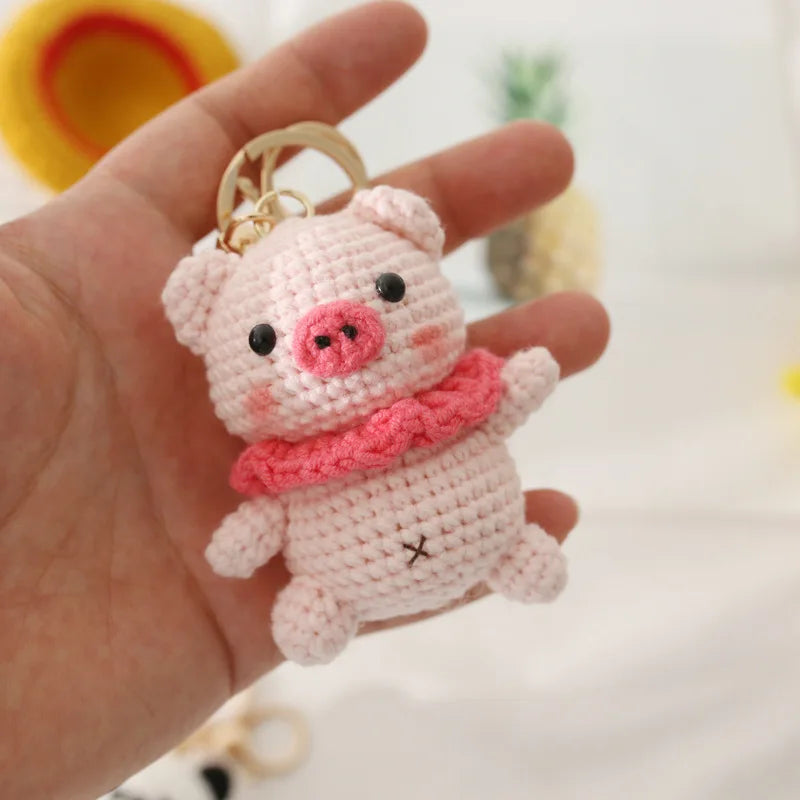 Creative Small Animal Doll Handmake Crochet Keyrings For Bag Pendant Cartoon Puppy Keychain Knitting Animal Doll Keyring Custom