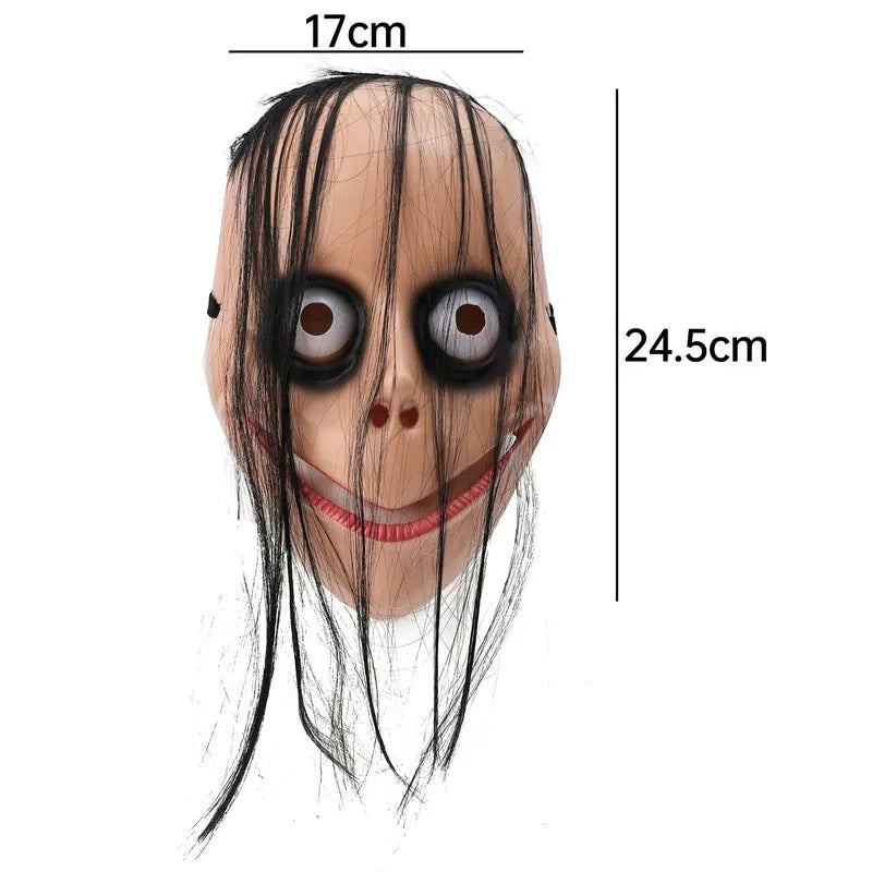 New Halloween Horror with Long Hair Cosplay Female Ghost Mask Roleplay Masks Funny Mask V-shaped Mouth Mask Party Tricky Toys