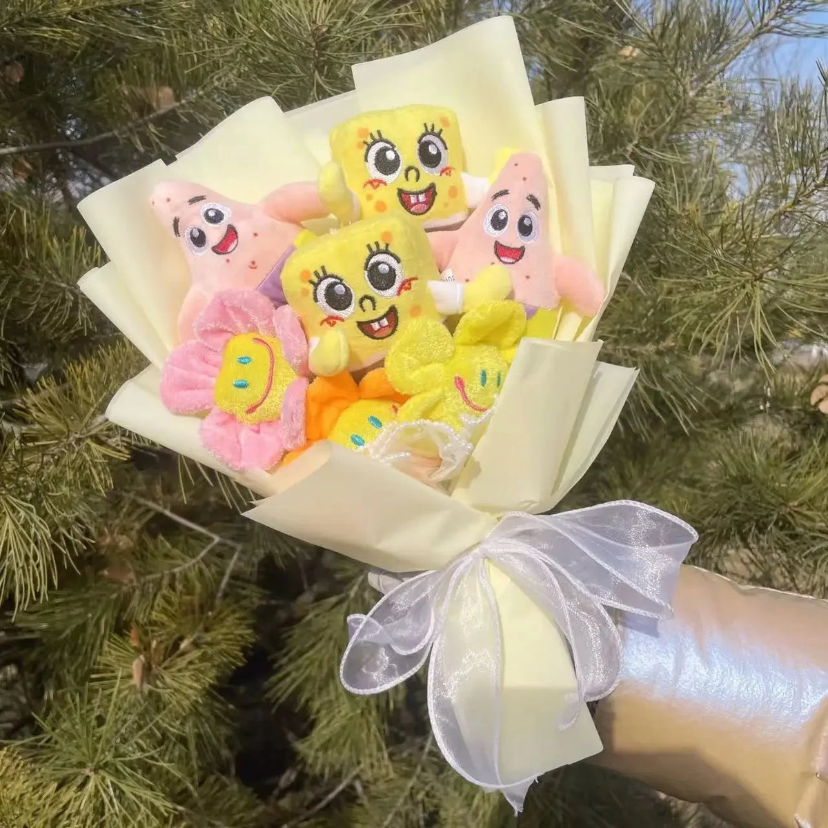 SpongeBob Patrick Star Gary Squidward Tentacles Plush Dolls Creative Handmade Flower Bouquets Christmas Birthday Graduation Gift