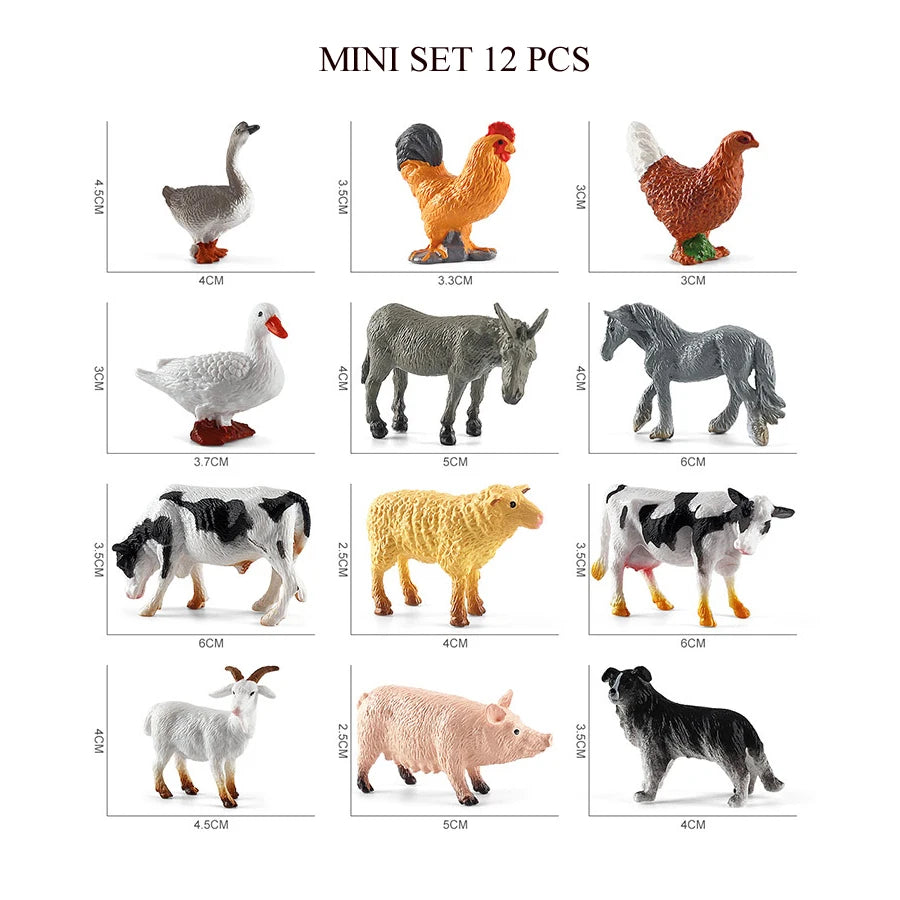 Simulation Mini  Farm Poultry Puppy Crocodile Pegasus Monkey Bird Wildlife Figurine Animal Model Sets Education Kid Toys
