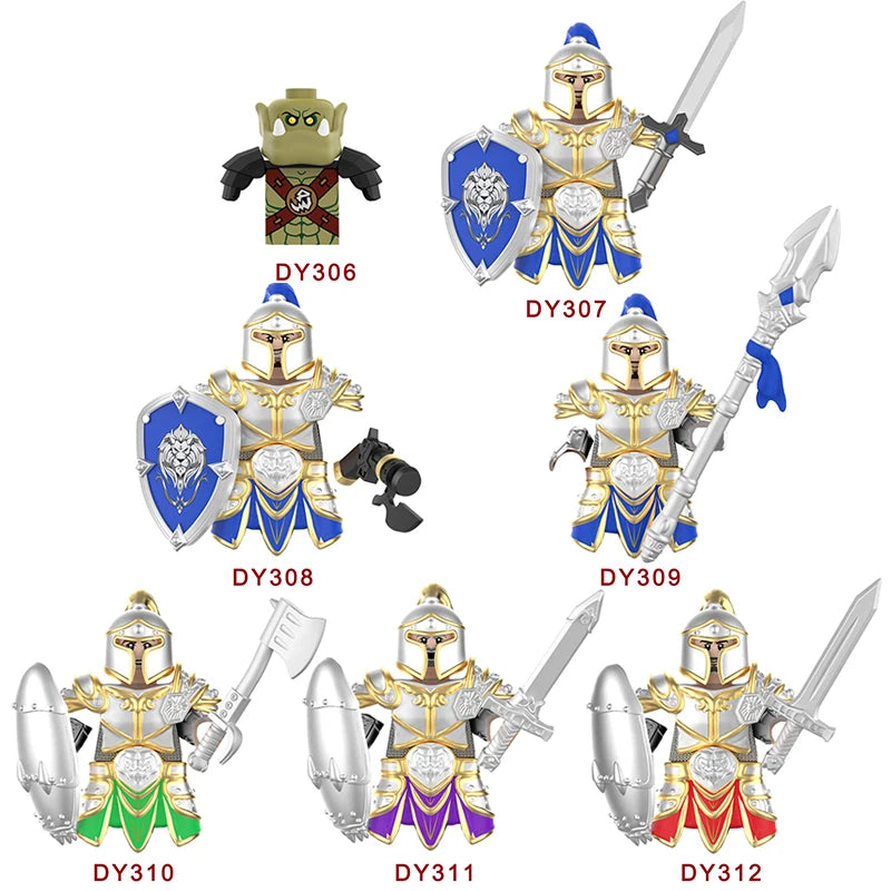 ZHMS01 Medieval Knight Orcs Warrior Elves Figures Building Blocks Army Armored Soldiers Shield Weapons Bricks Toys