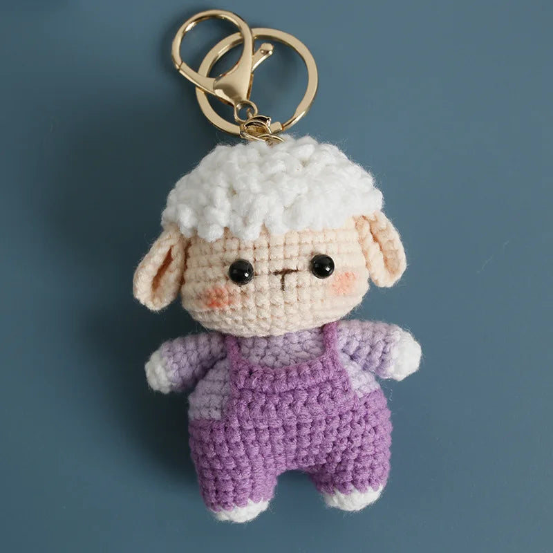 Cartoon Animal Doll Series Handmake Crochet Keychain Cute Sheep Doll Keyrings Crochet Puppy Keychains Gifts Custom Accessories