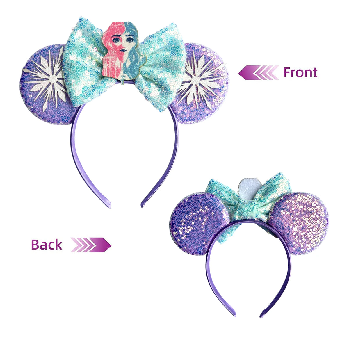 Frozen Elsa Mickey Mouse Ear Headband Sparkling Purple Bow Hair Hoops for Party Valentine Day Gift Holiday Hair Accessories