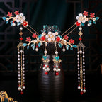 Chinese Hanfu Hair Stick Hairpin Earrings Hair Accessories Set Long Fringed Vintage Hairpin Flower Handmade Wedding Hair Jewelry