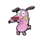 Cartoon Courage Cowardly Dog Brooch Enamel Pins Cute Pink Animal Dog Brooches Clothes Lapel Badges Jewelry Gift for Kids Friends