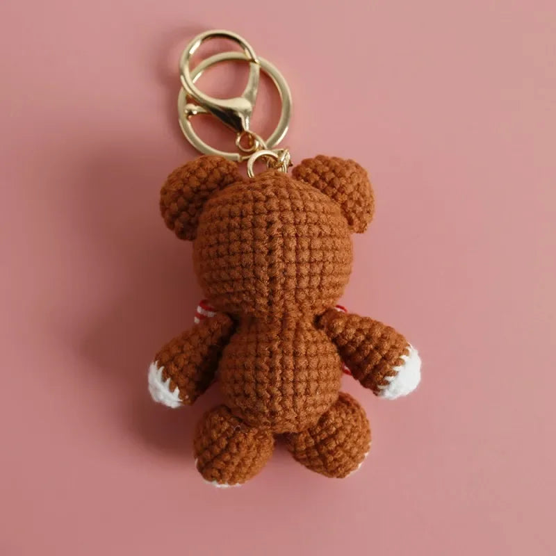 Cute Small Bear Keyrings For Couple Gifts Handmaking Knitted Bear Doll Keychain Animal Doll Crochet Keychain Custom Accessories