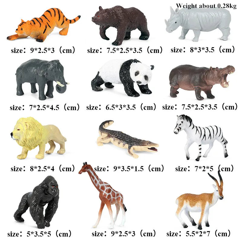 Oenux Montessori Miniature Lion Shark Horse Dinosaur Animals Model Set Action Figures Figurine Zoo Cute Education Kids Toy Gift