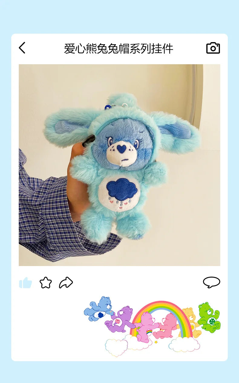 New Genuine Carebears Plush Rabbit Hat Keychain Rainbow Bear Doll Pendant School Bag Ornament Gift