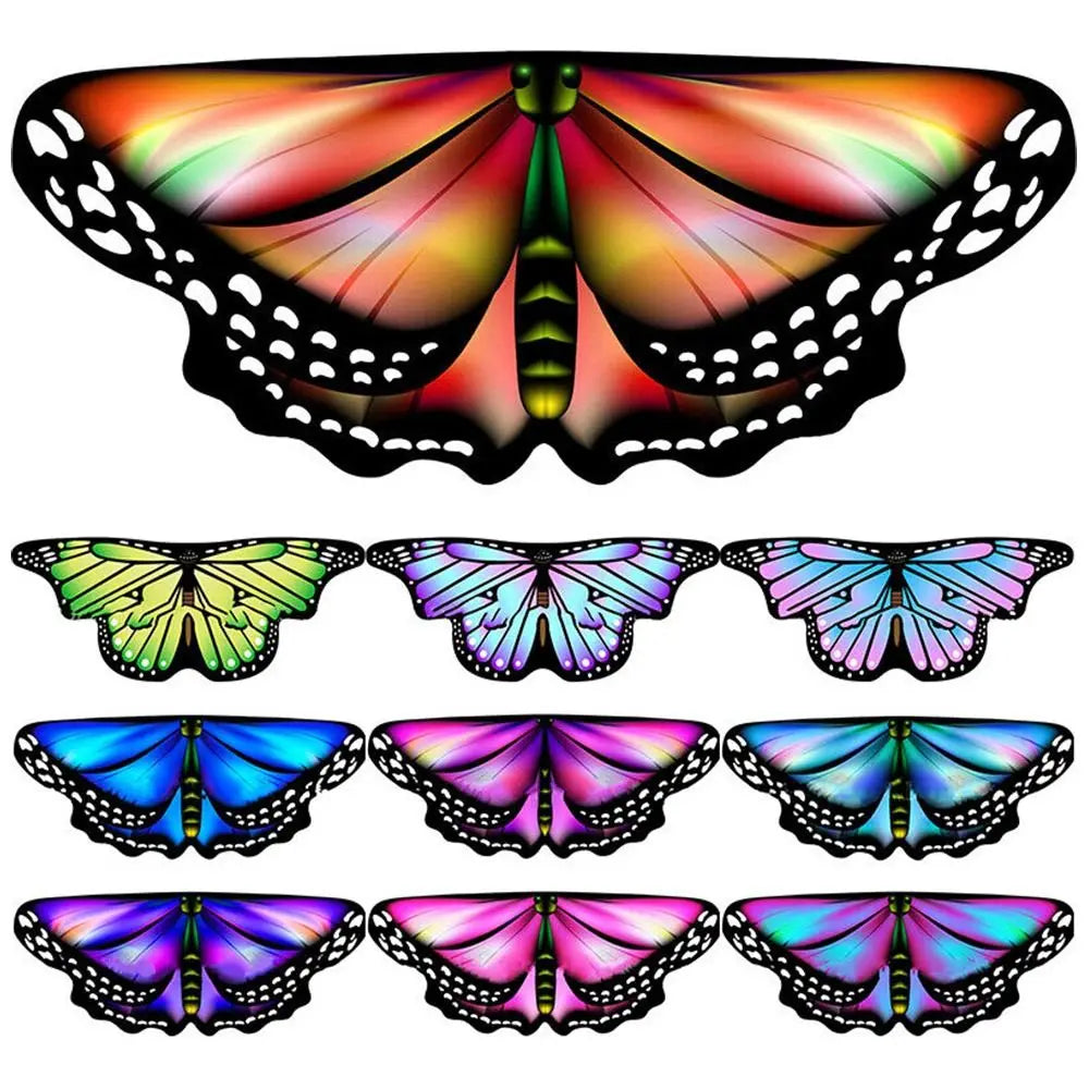Kids Butterfly Wings Cape Girls Fairy Shawl Pixie Cloak Fancy Colorful Dress Costume Gift  Party & Holiday DIY Decorations