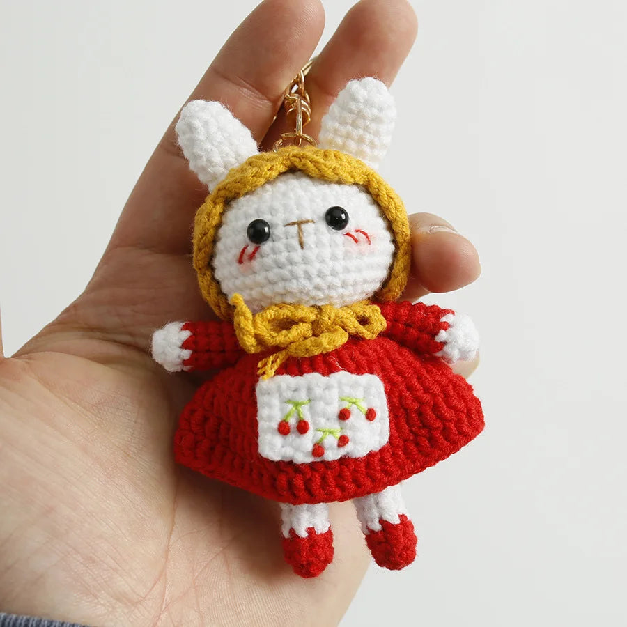 Cute Rabbit Doll Crochet Keyrings Handmaking Knitting Rabbit Keychains Cartoon Carrot Rabbit Keyrings Pendant Custom Accessories