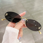 Fashion Rimless Sunglasses Women UV400 Oval Elegant Diamond F Sun Glasses Retro Eyewear