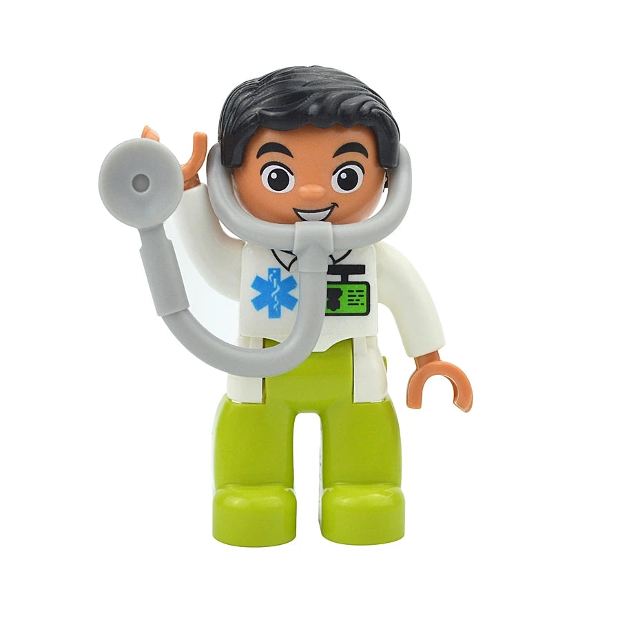 Big Size Figures Building Block Doll Family Farmer Pirate Worker Doctor Policemen Large Brick Compatible Build House Duploes Toy
