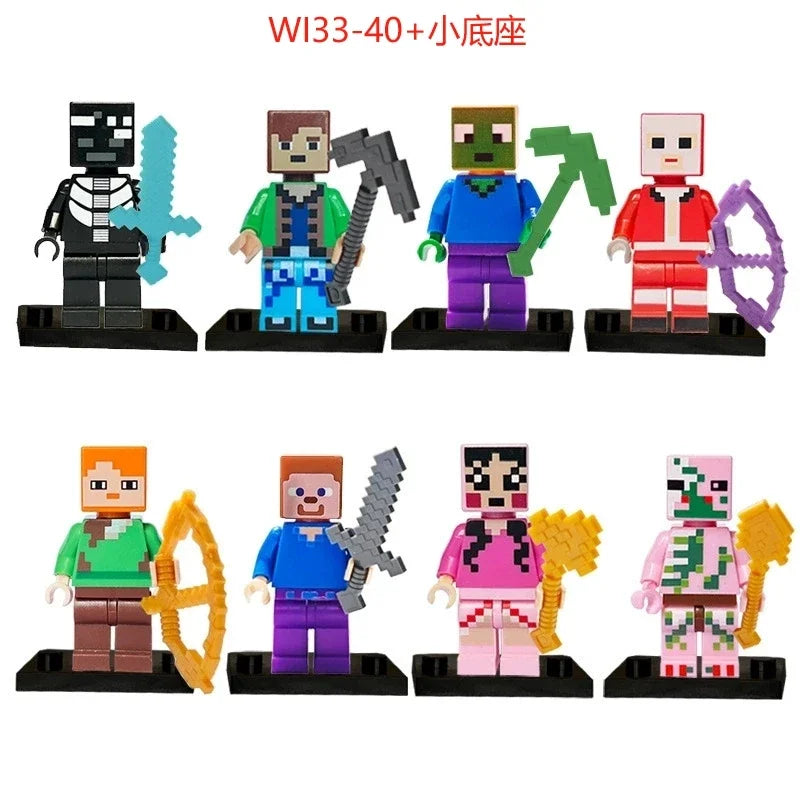 8pcs/lot Minecrafte Creeper Small Building Blocks EnderDragon DIY Steve Cube Skeleton Horse Figures Mini Building Block For Kids
