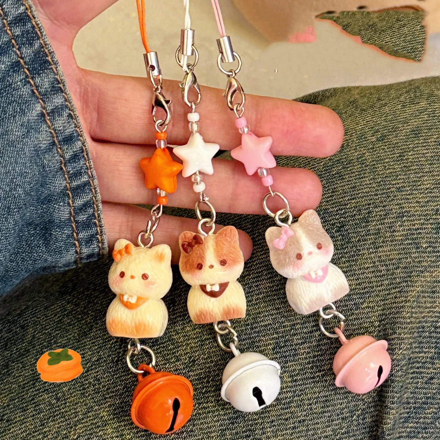 1/3 Pcs Cute Cat Phone Chain Pendant Versatile Bell Star Pendant Cartoon 3D Cat Bag Keychain Pendant