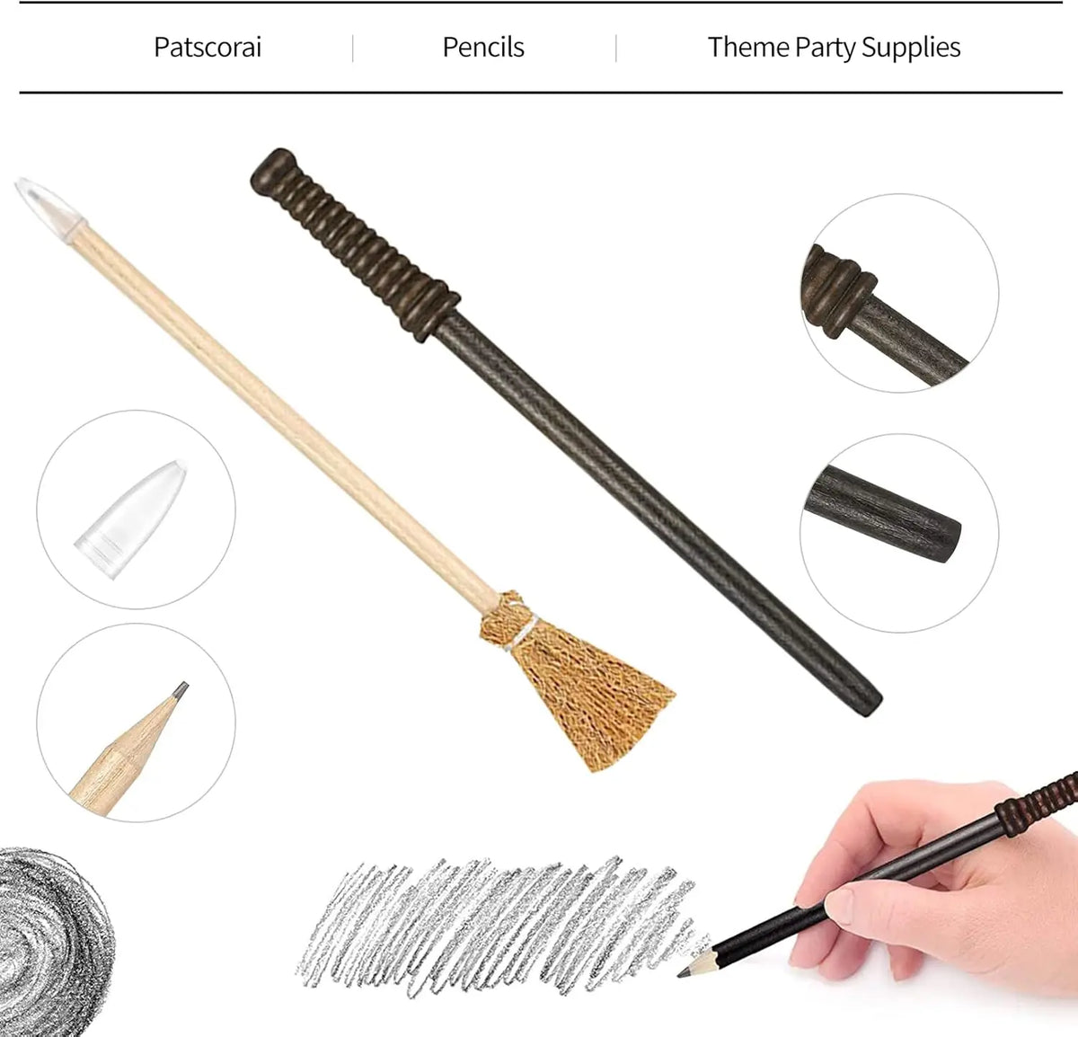 Wizard Wand Party Favors,Wand Pencils,Witch Broom Pencils,Lightning Tattoos,Glasses,Halloween Cosplay Accessories