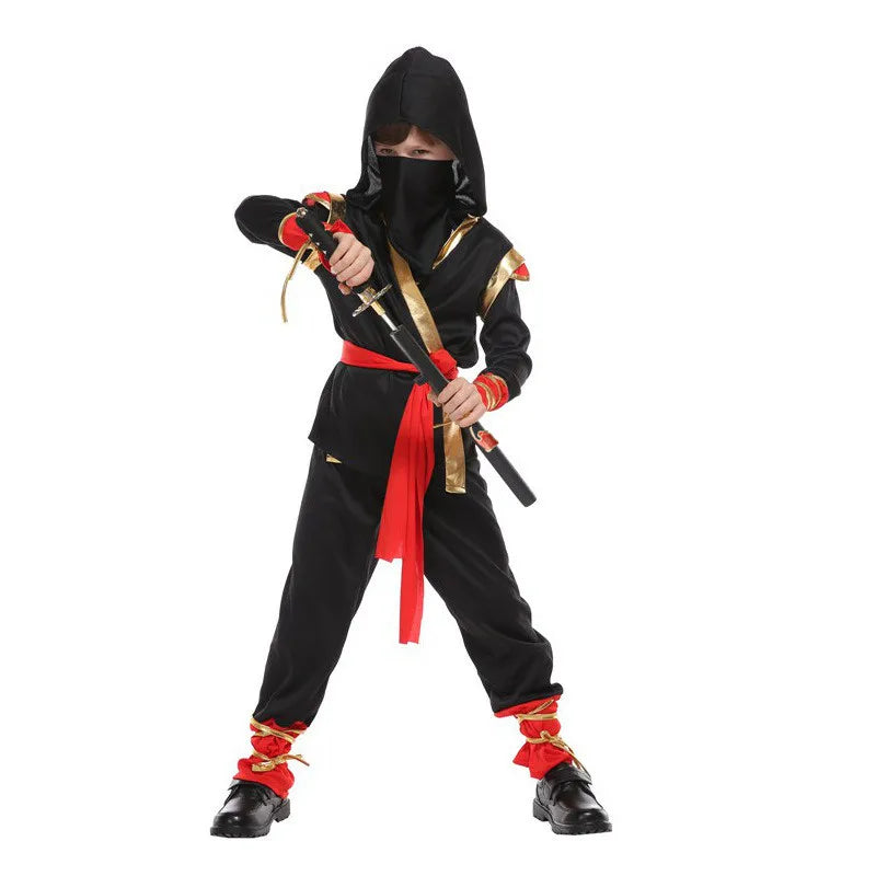 Carnival Boys Child Ninja Costume Role Play Assassin Samurai Warrior Hooded Suit Kids Halloween with Ninja Sword Fancy Dress Up