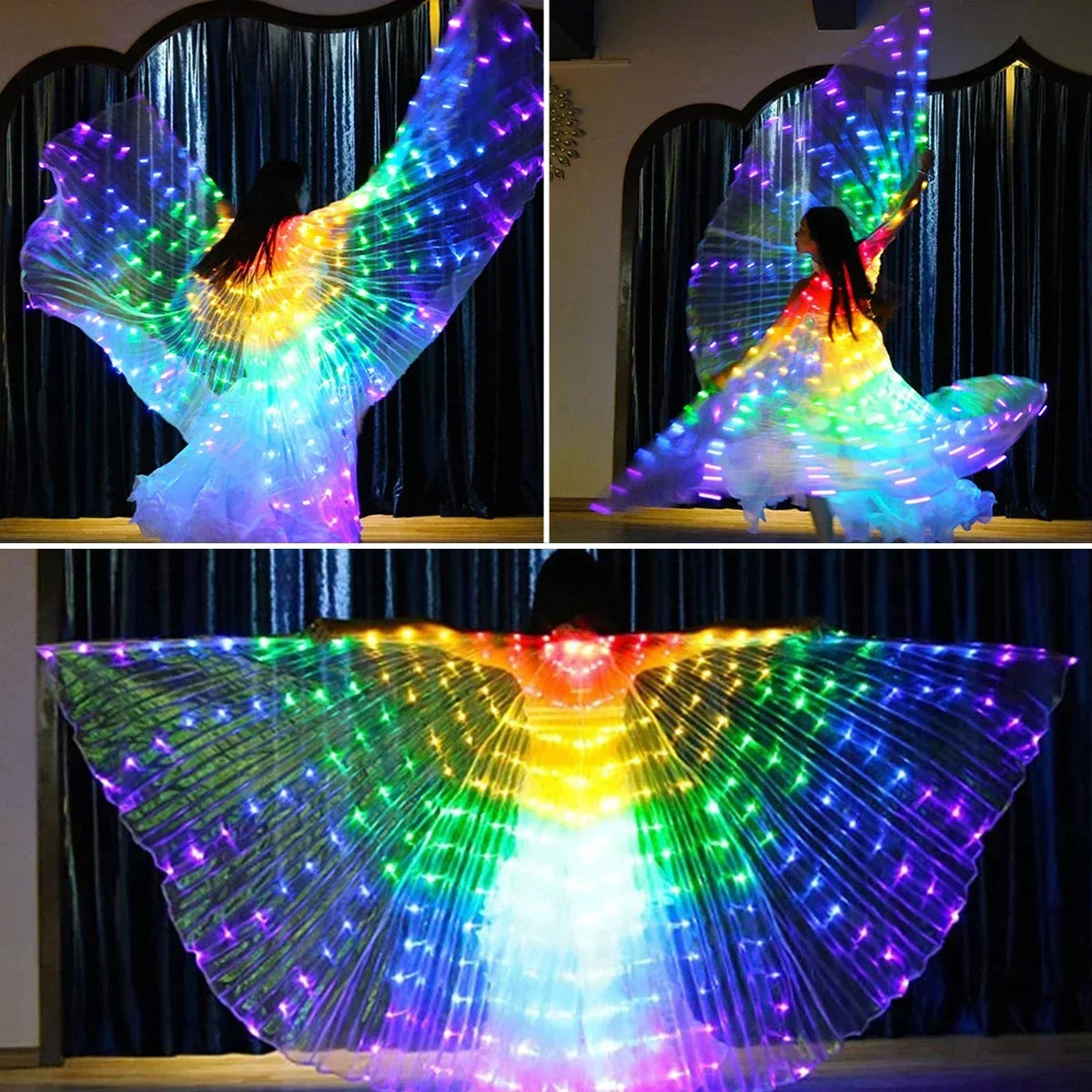 LED Isis Wings Glowing Wings Belly Dance Dress Butterfly Wings Halloween Christmas Party Stage Performance rod for Single Sale