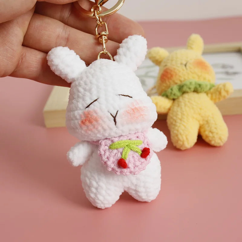 Cute Rabbit Doll Crochet Keyrings Handmaking Knitting Rabbit Keychains Cartoon Carrot Rabbit Keyrings Pendant Custom Accessories