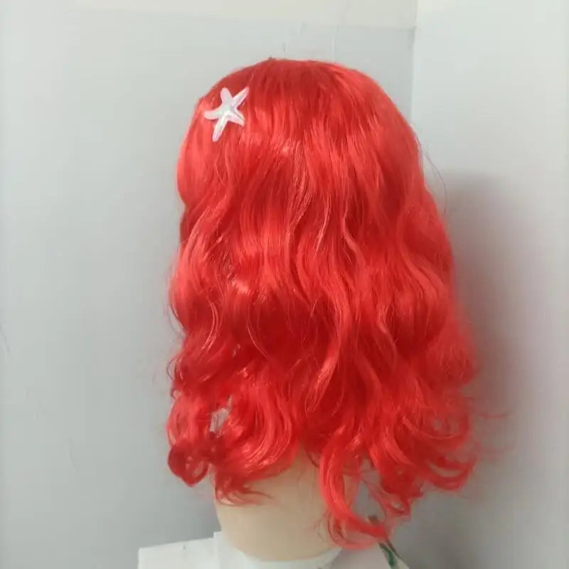 Long Red Curly Mermaid Wig Starfish Hair Accessories For Cosplay Halloween Party Costume Princess Role Play Fancy Dress Prop