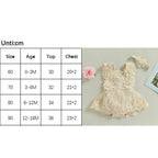 0-18M Infant Baby Girls Princess Romper Dress Summer Sleeveless Square Neck Floral Lace Bodysuits with Headband Sets Outfits