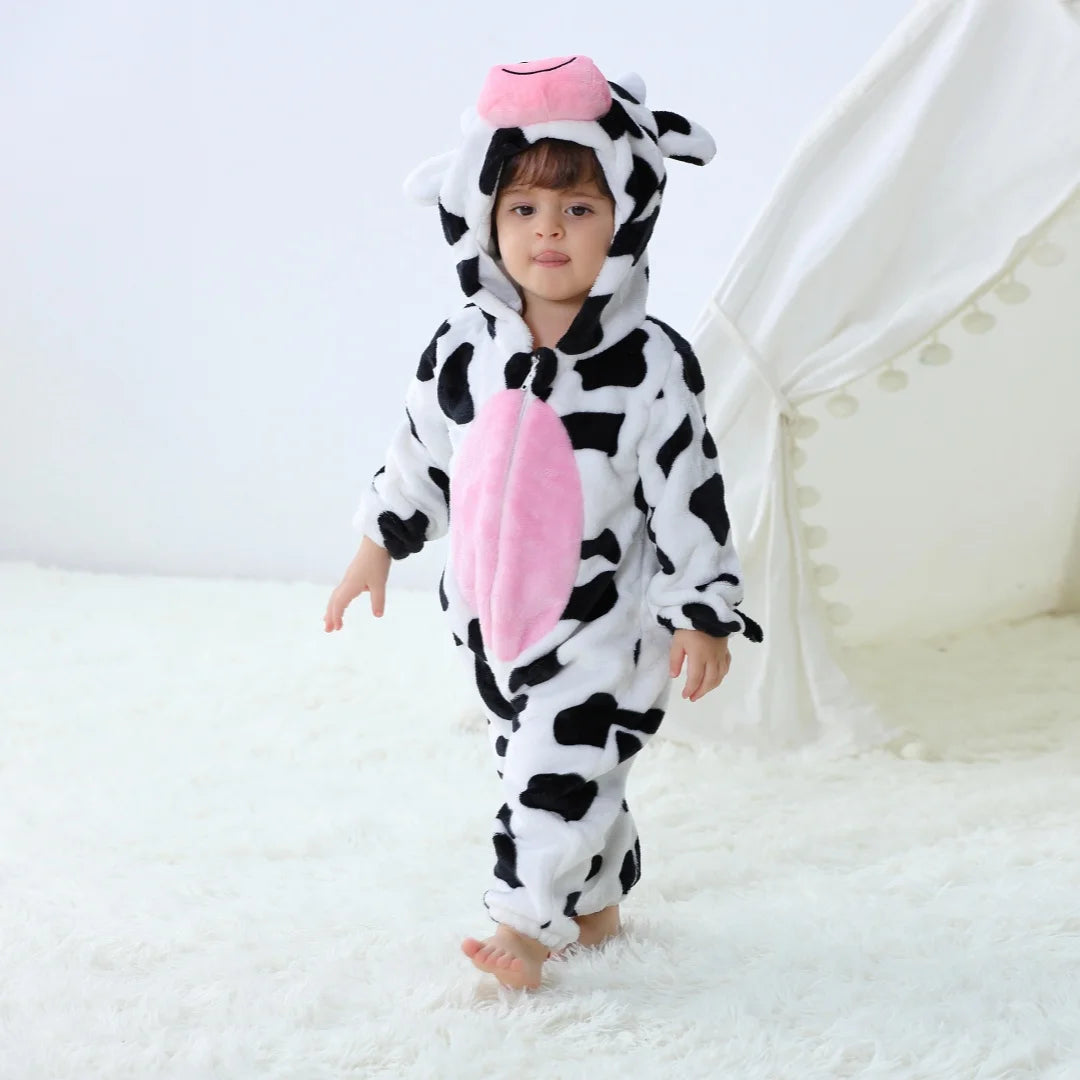 Inflant Newborn Rompers Kigurumi Winter Animal Onesie Kids Jumpsuit Pajamas Baby Cow Costumes For Christmas Halloween Party