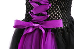 Maleficent Neck Dress Girls Halloween Theme Cosplay Costume Handmade Woven Tulle Dress Evil Role Playing Outfits Luxury Gown