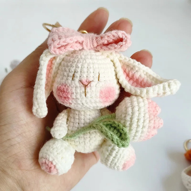Cute Mushroom Rabbit Crochet Keychains Handmaking Crochet Cartoon Rabbit Doll Keyring For Bag Pendant Knitted Animal Doll Custom