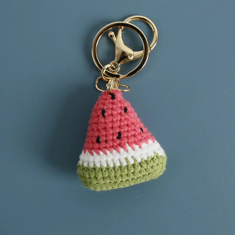 Cute Fruit Series Crochet Keychain Handmaking Knitted Strawberry Keyrings Cute Cherry Keyrings For Bag Pendant Custom Accessory