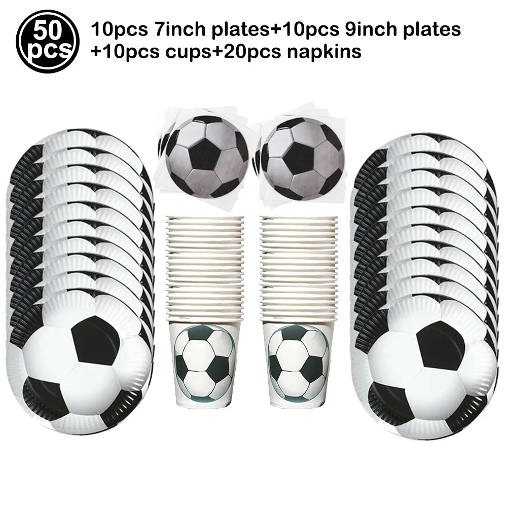 Soccer Theme Disposable Tableware Set Paper Plates Cups Napkins Tablecloth Boys Sports Football Birthday Party Decor Supplies